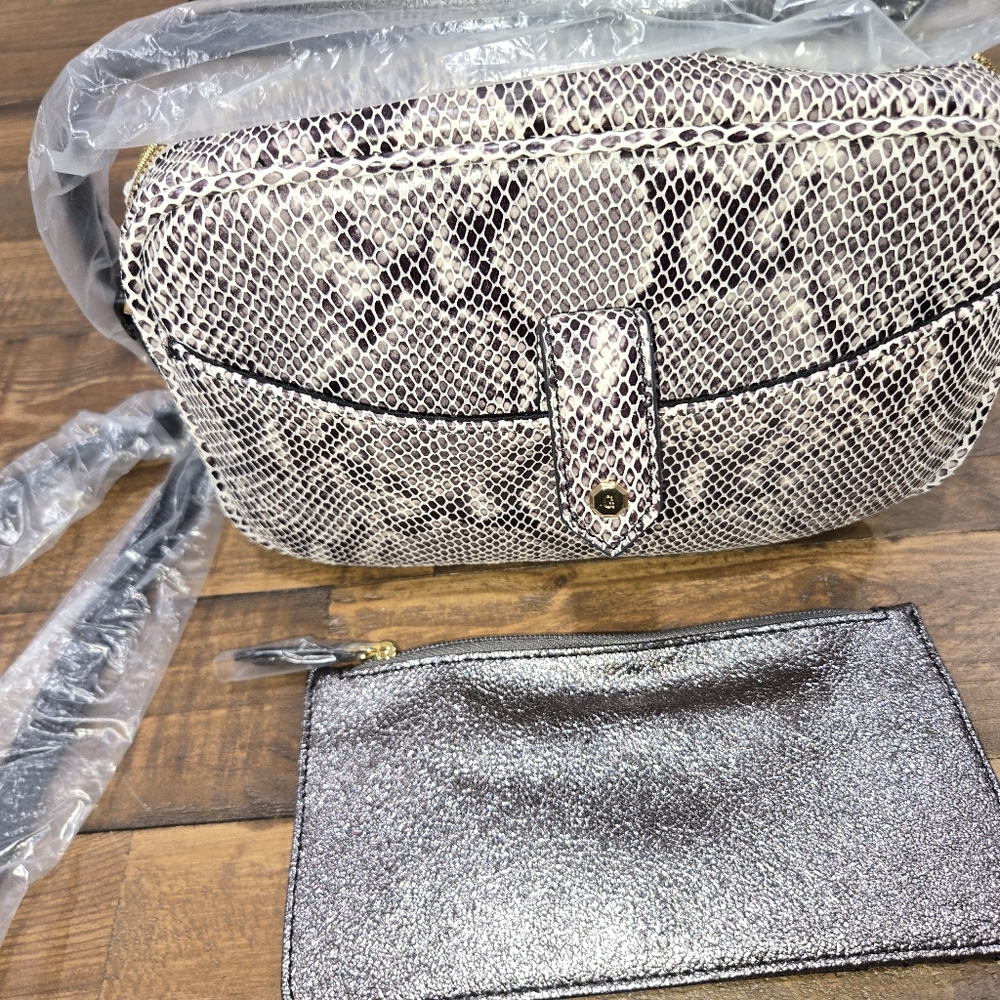 G.I.L.I. Leather Monochrome Snake Print Crossbody Bag w Slim Metalliac Wallet - Picture 2 of 11
